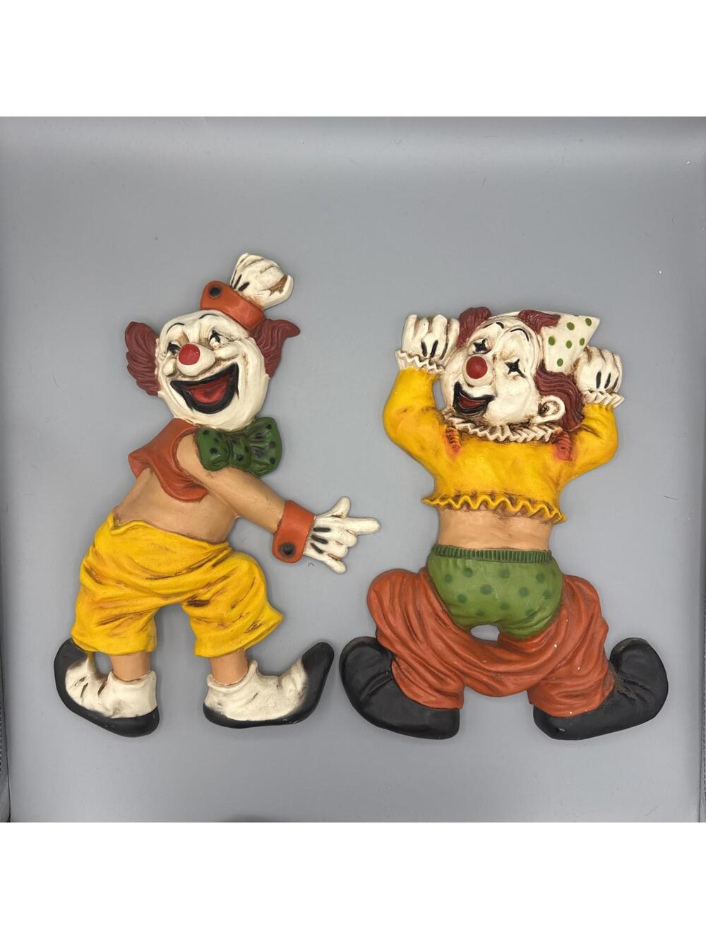 Vintage Homco Laughing Circus Clowns Pair Of Wall Hangings 70s MCM Scary Creepy